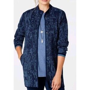 Pure Jill Women's Size Small Petite SP PS Cardigan Blue Jacquard Knit Topper